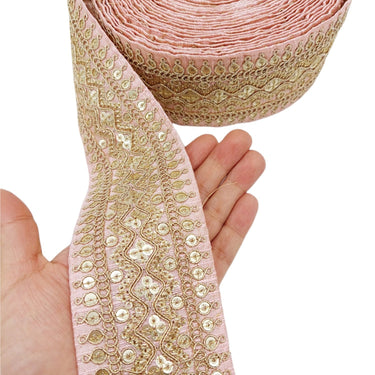 Art Silk Trim Gold Embroidered Sequins Trim, Decorative Trim, Indian Sari Border